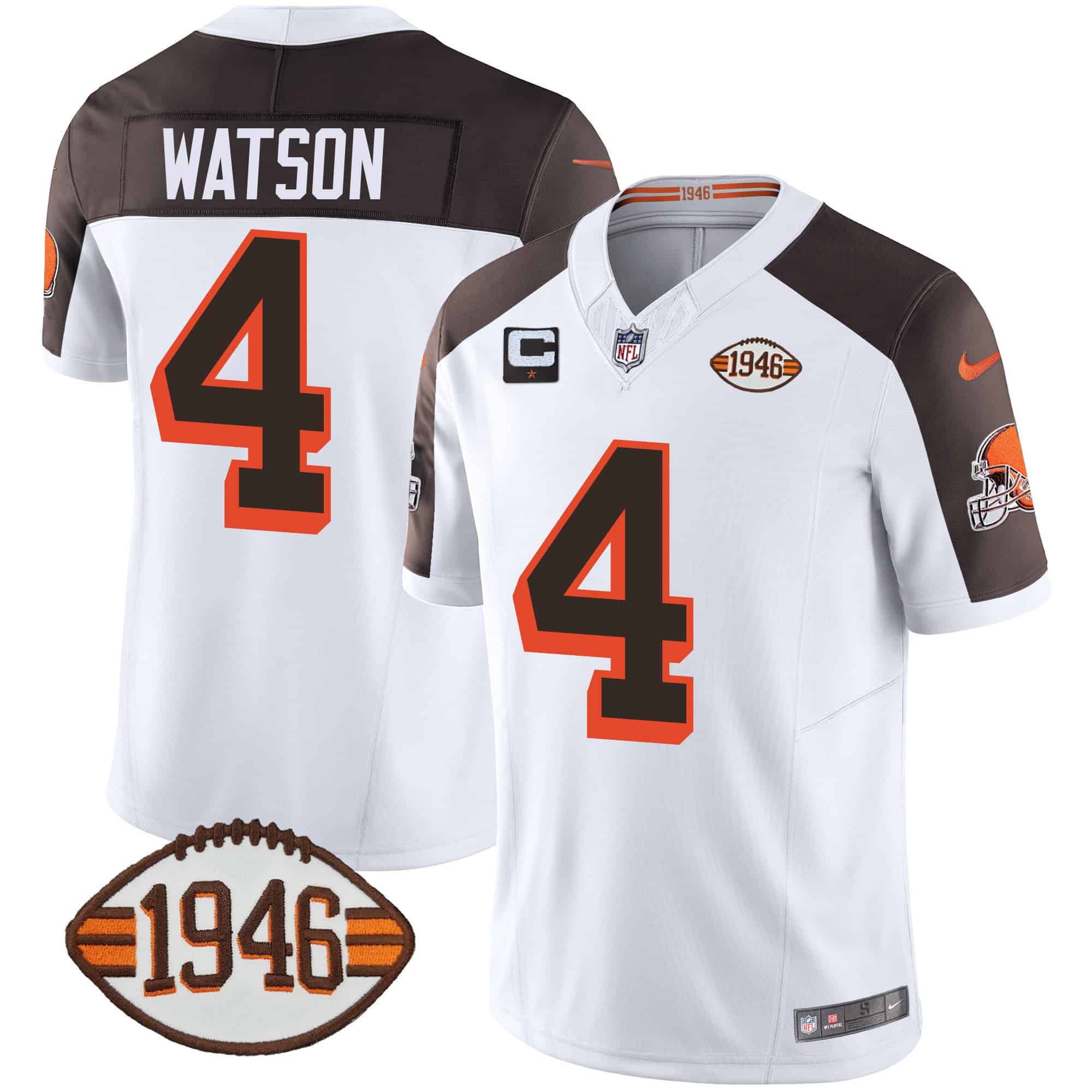 Men Cleveland Browns #4 Watson White 1946 75th Anniversary Patch 2024 Nike NFL Jersey style 1